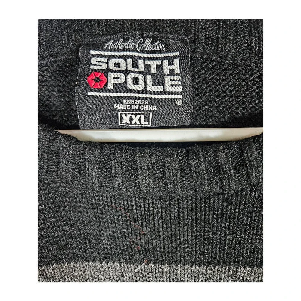 South Pole Mens Authentic Sweater Black‎ Gray Red Knit Sweater Size XXL 2000s